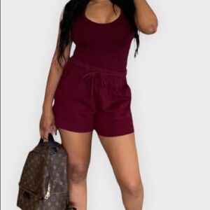 Zenana Burgundy short and bodysuit set. NWOT (S, L, and XL)